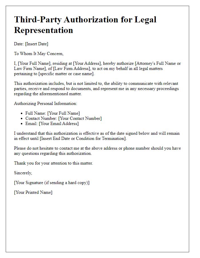 Letter template of third-party authorization for legal representation