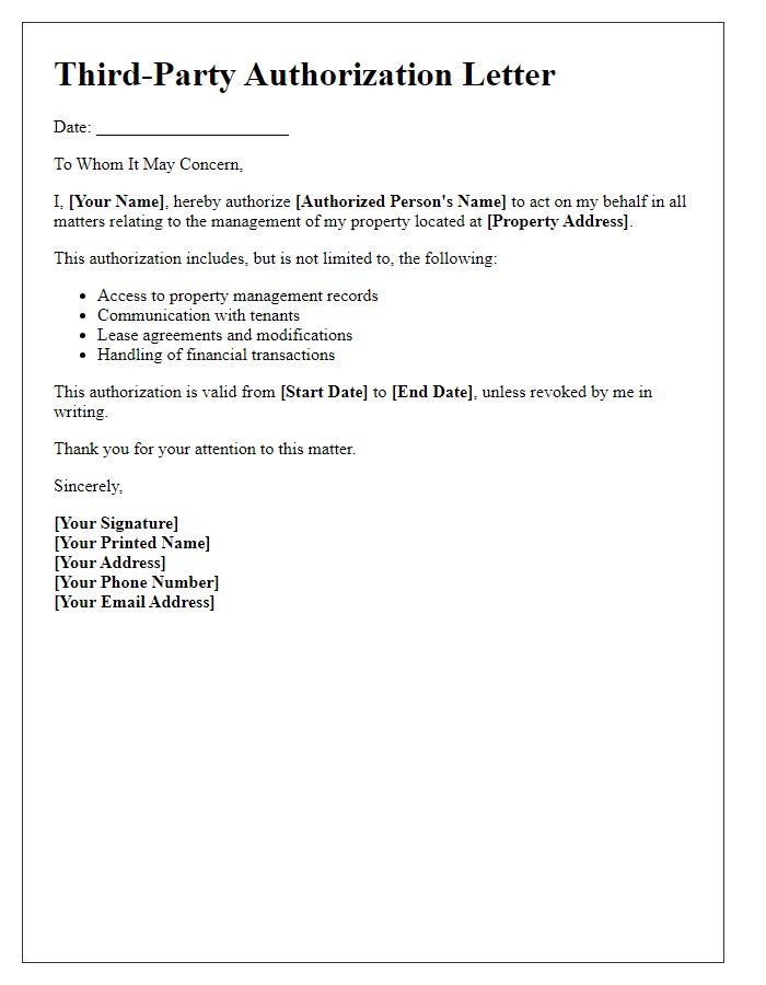 Letter template of third-party authorization for property management