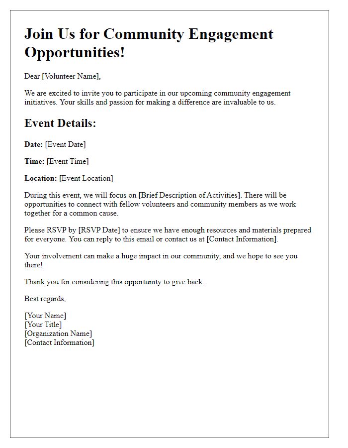 Letter template of invitation for volunteer community engagement opportunities