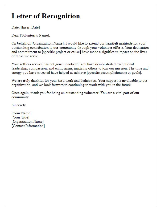 Letter template of recognition for outstanding volunteer community engagement