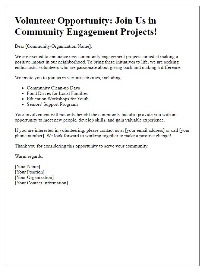 Letter template of request for volunteers in community engagement projects