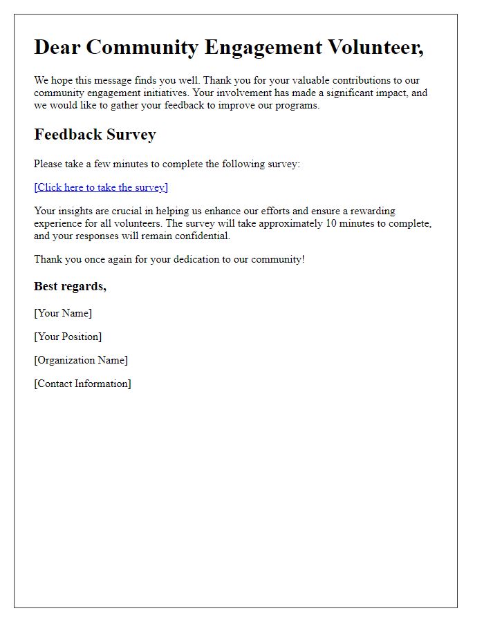 Letter template of survey to gather feedback from community engagement volunteers