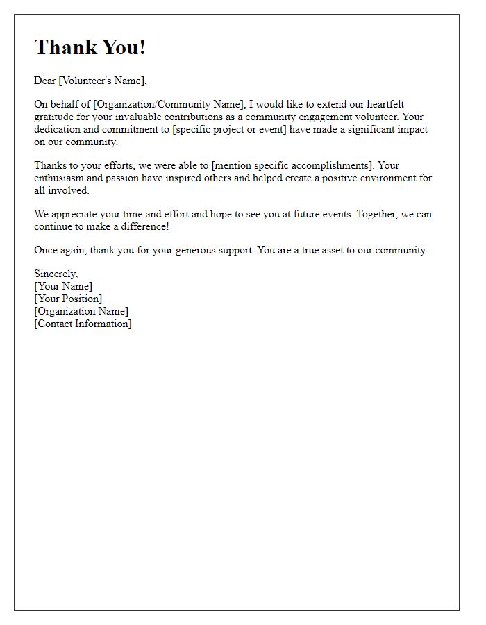 Letter template of thank you for community engagement volunteer contributions