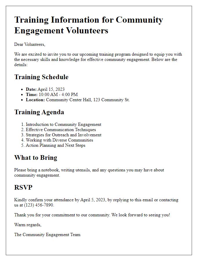 Letter template of training information for community engagement volunteers