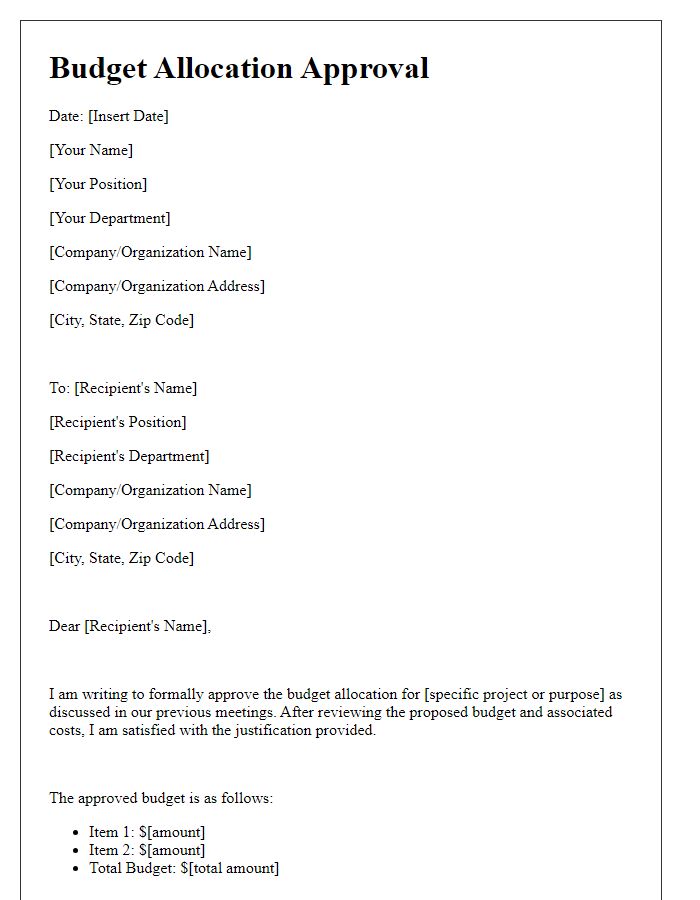 Letter template of budget allocation approval.