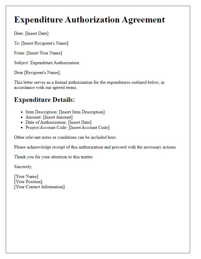 Letter template of expenditure authorization agreement.