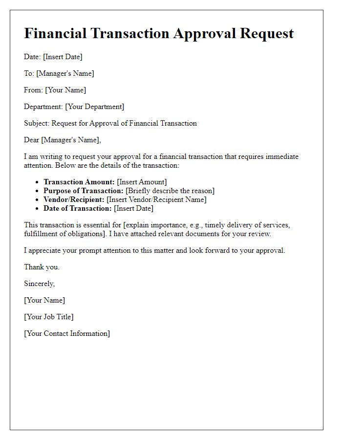 Letter template of financial transaction approval request.