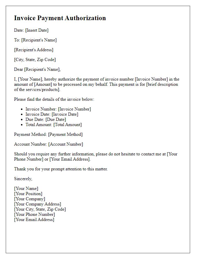 Letter template of invoice payment authorization.