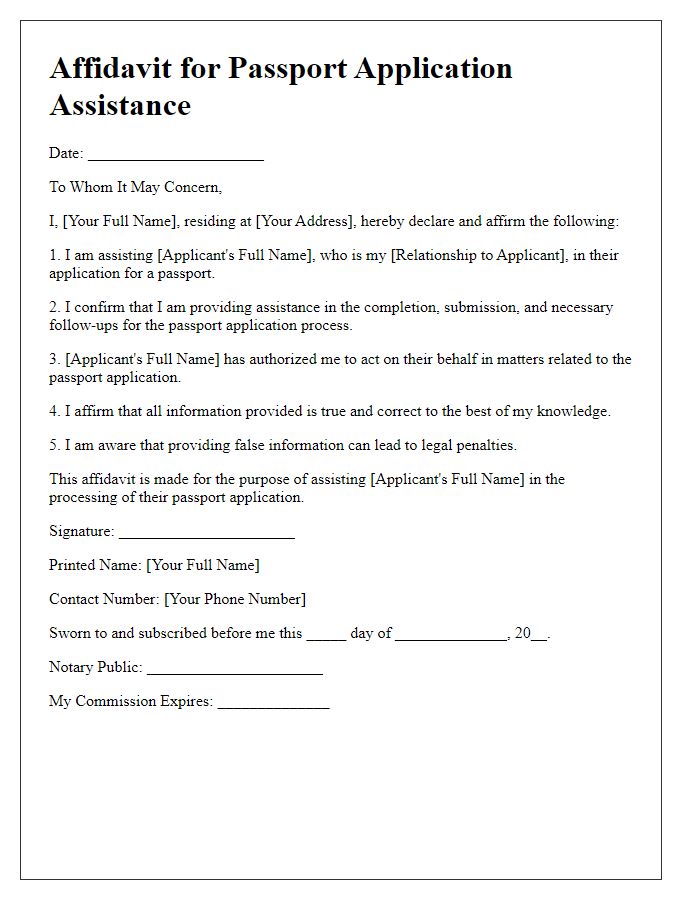 Letter template of affidavit for passport application assistance