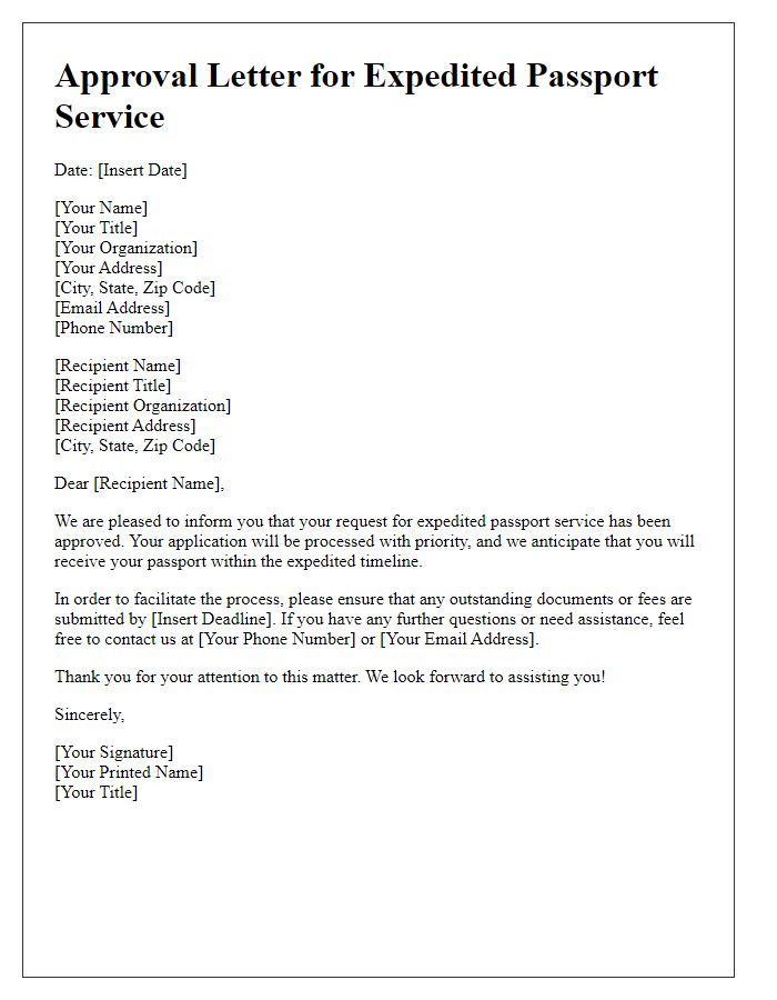 Letter template of approval for expedited passport service