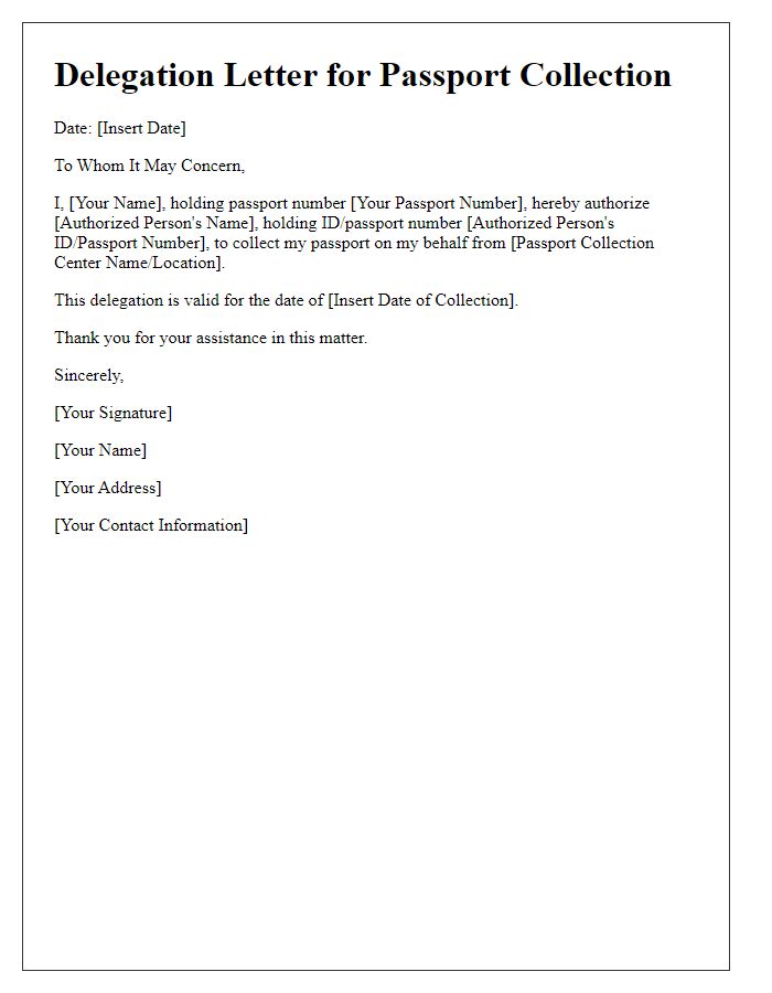 Letter template of delegation for passport collection