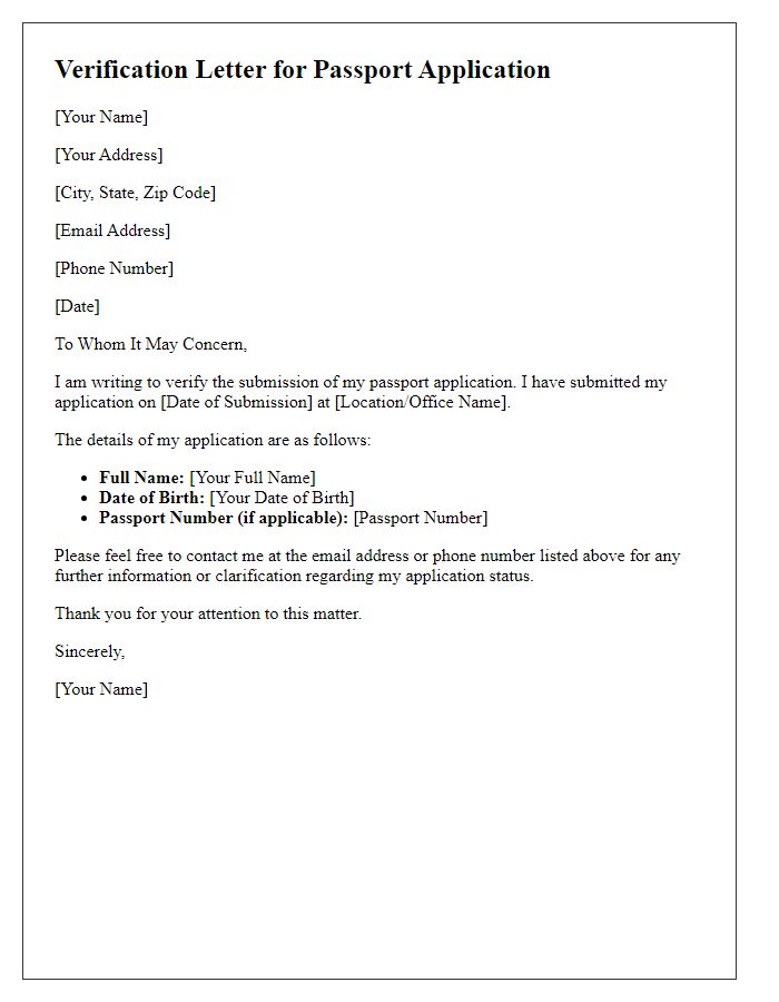 Letter template of verification for passport application submission