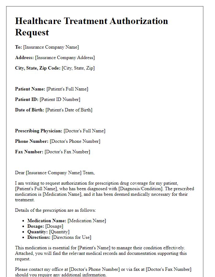 Letter template of healthcare treatment authorization for prescription drug coverage