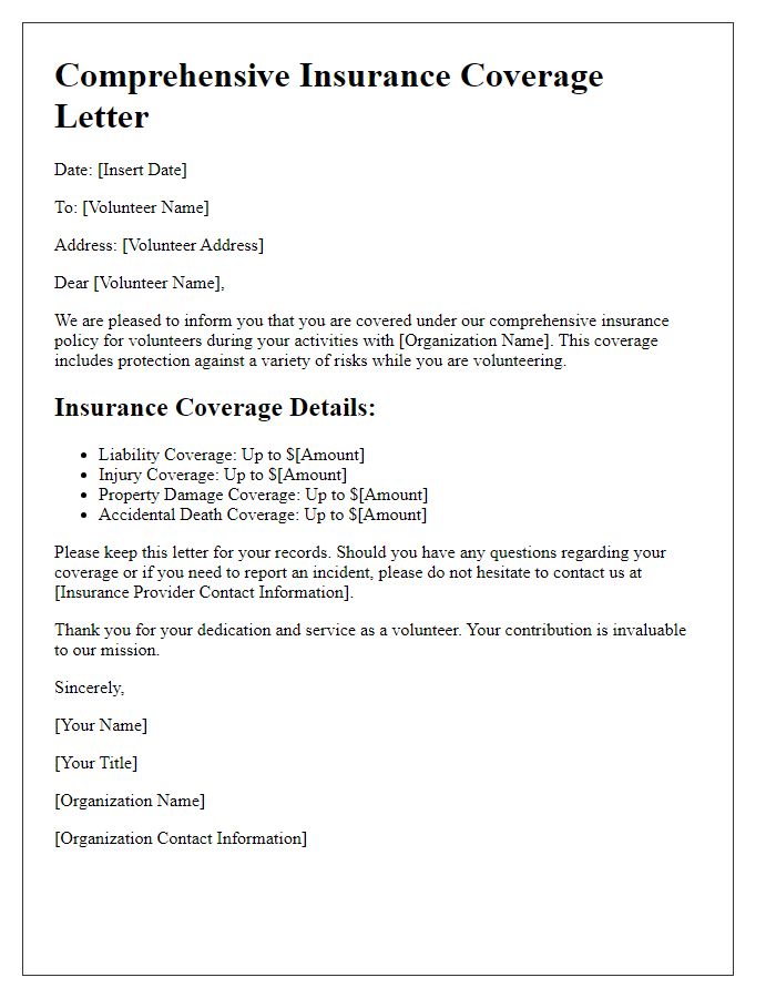 Letter template of comprehensive insurance for volunteers