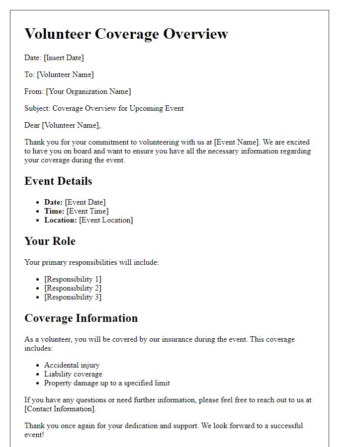 Letter template of coverage overview for volunteers