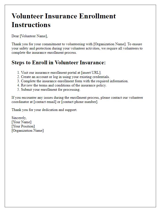 Letter template of volunteer insurance enrollment instructions