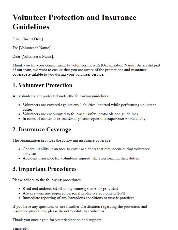 Letter template of volunteer protection and insurance guidelines