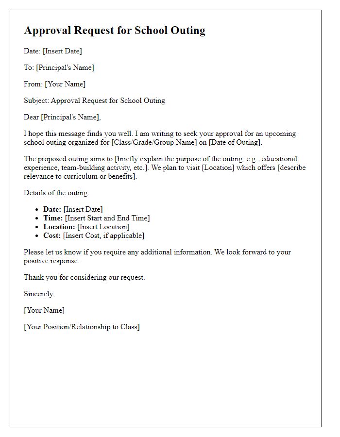 Letter template of approval request for school outing