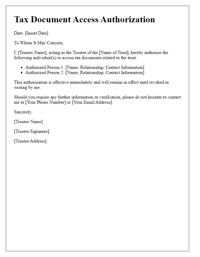 Letter template of Tax Document Access Authorization for Trusts