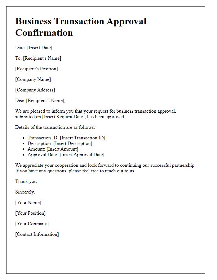 Letter template of Business Transaction Approval Confirmation