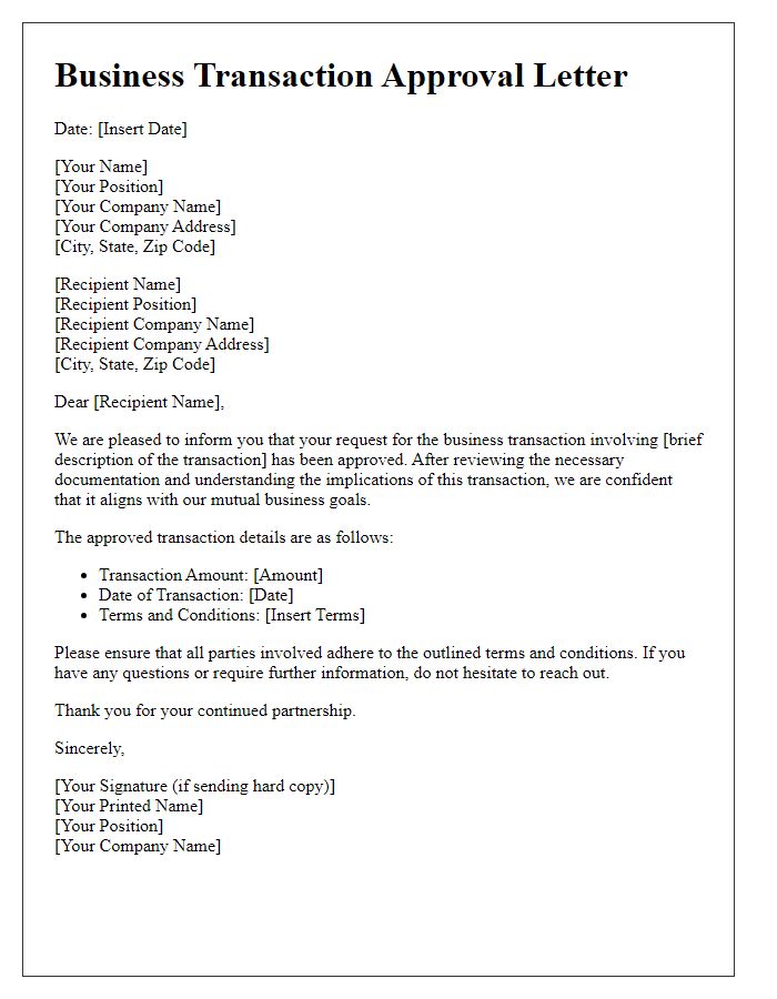 Letter template of Business Transaction Approval Letter