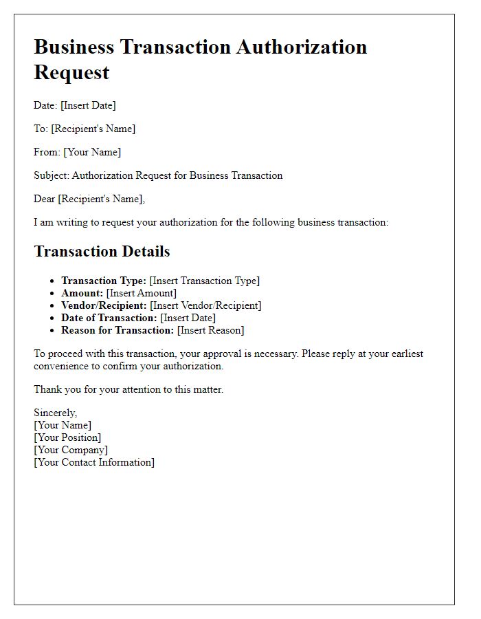 Letter template of Business Transaction Authorization Request