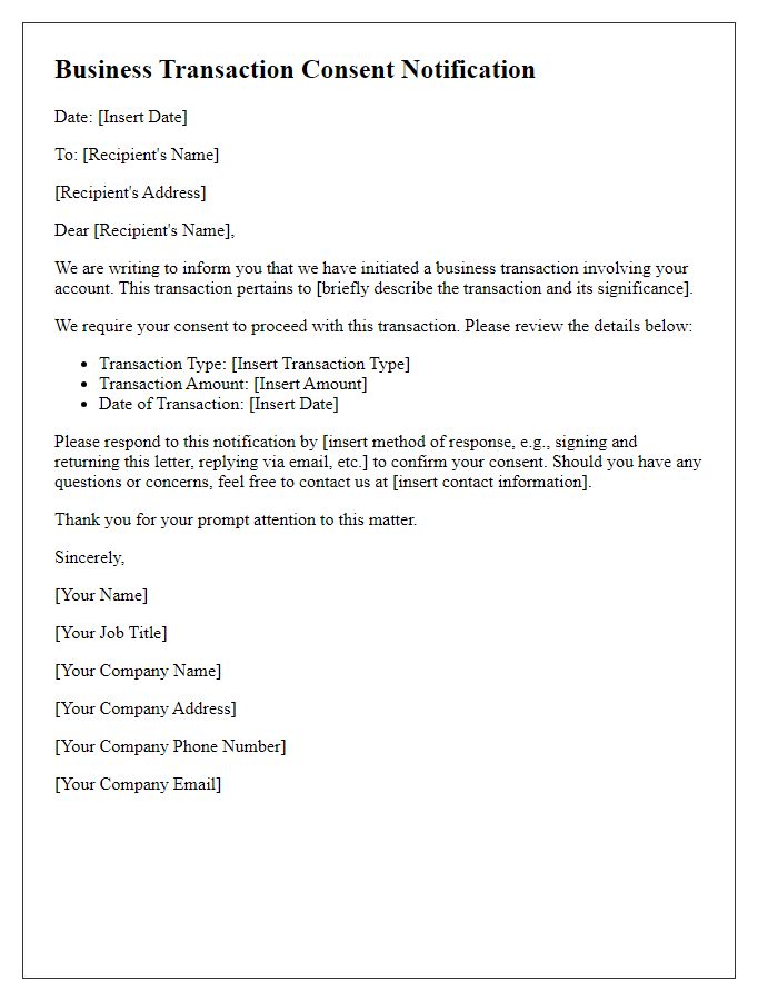 Letter template of Business Transaction Consent Notification