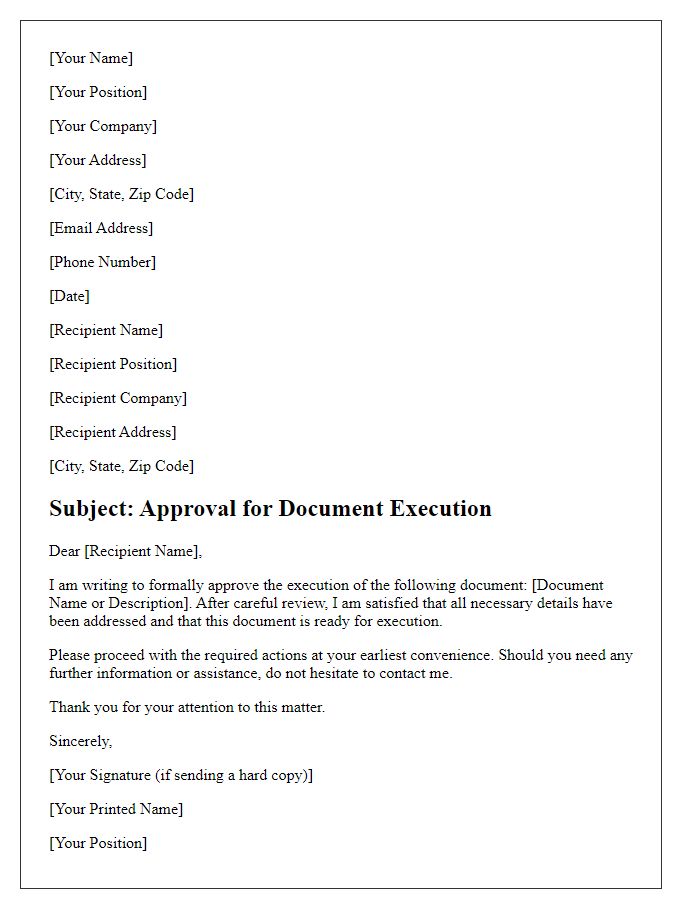 Letter template of Approval for Document Execution