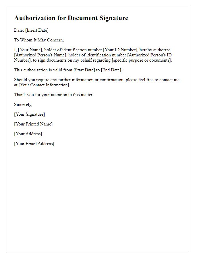 Letter template of Authorization for Document Signature