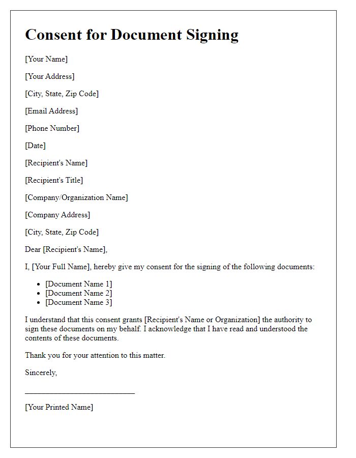 Letter template of Consent for Document Signing