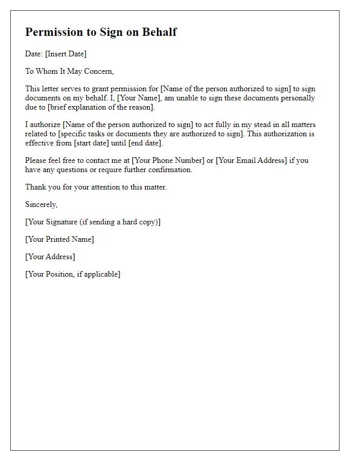 Letter template of Permission to Sign on Behalf