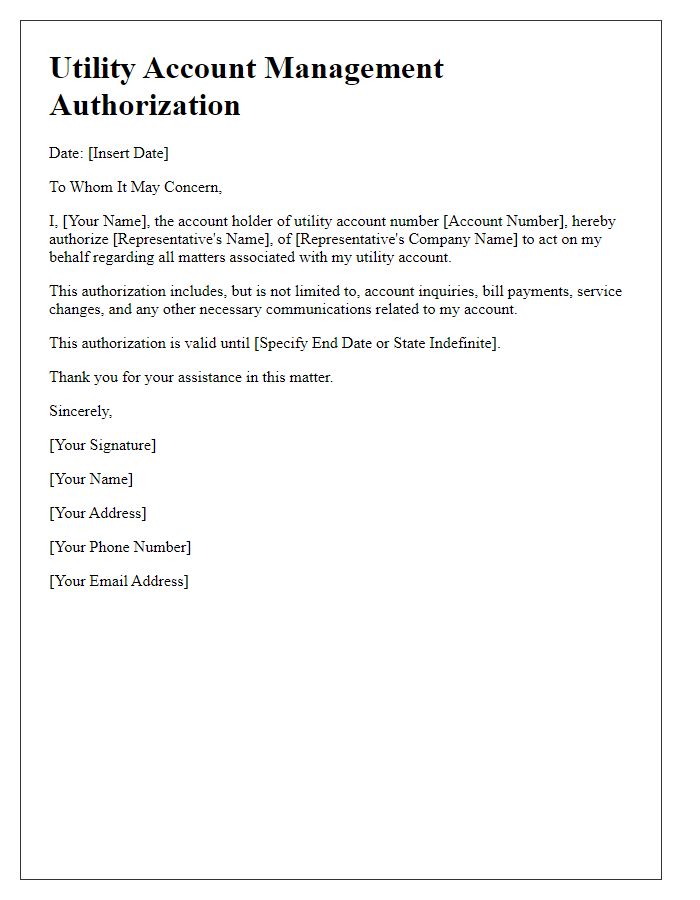 Letter template of utility account management authorization for third-party representatives