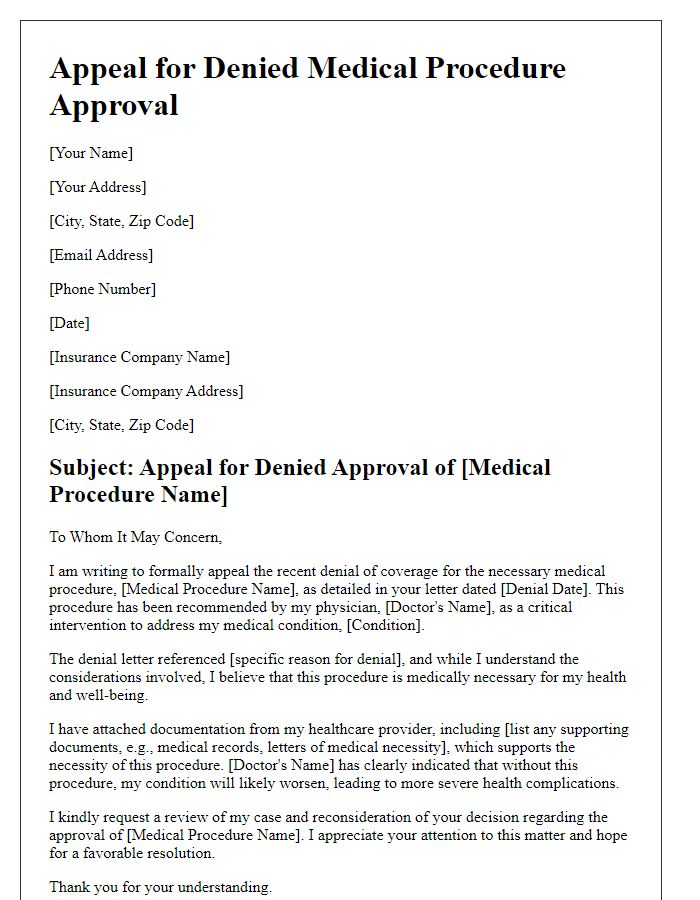 Letter template of appeal for denied medical procedure approval.