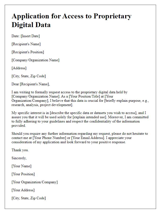 Letter template of application for access to proprietary digital data.