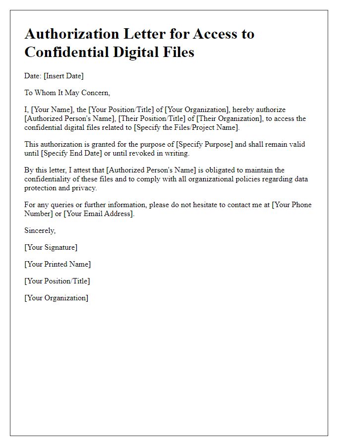 Letter template of authorization for access to confidential digital files.