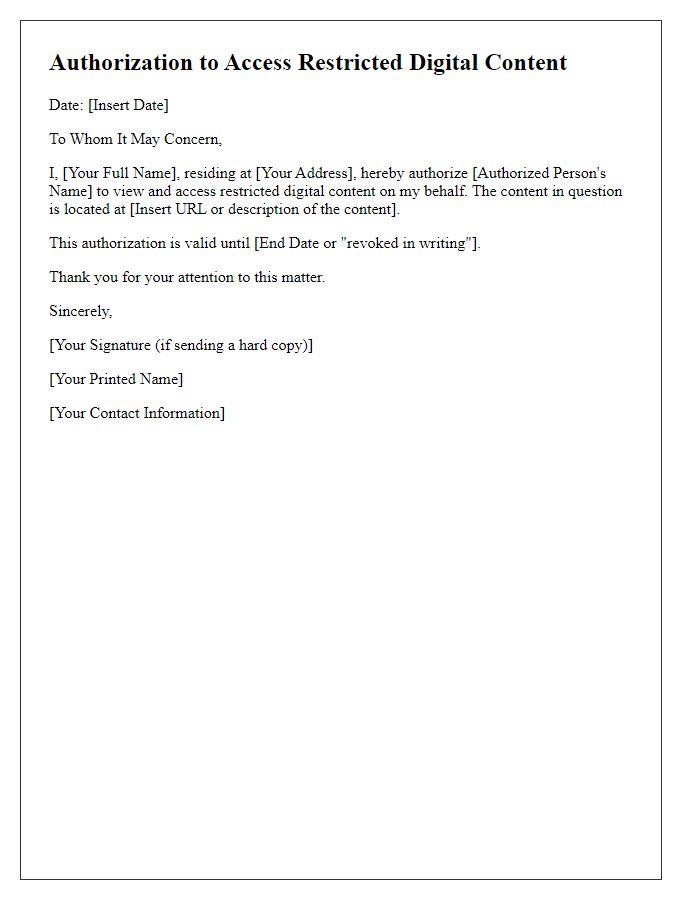 Letter template of authorization to view restricted digital content.