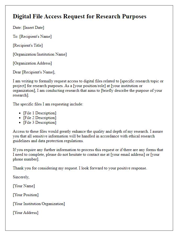 Letter template of digital file access request for research purposes.