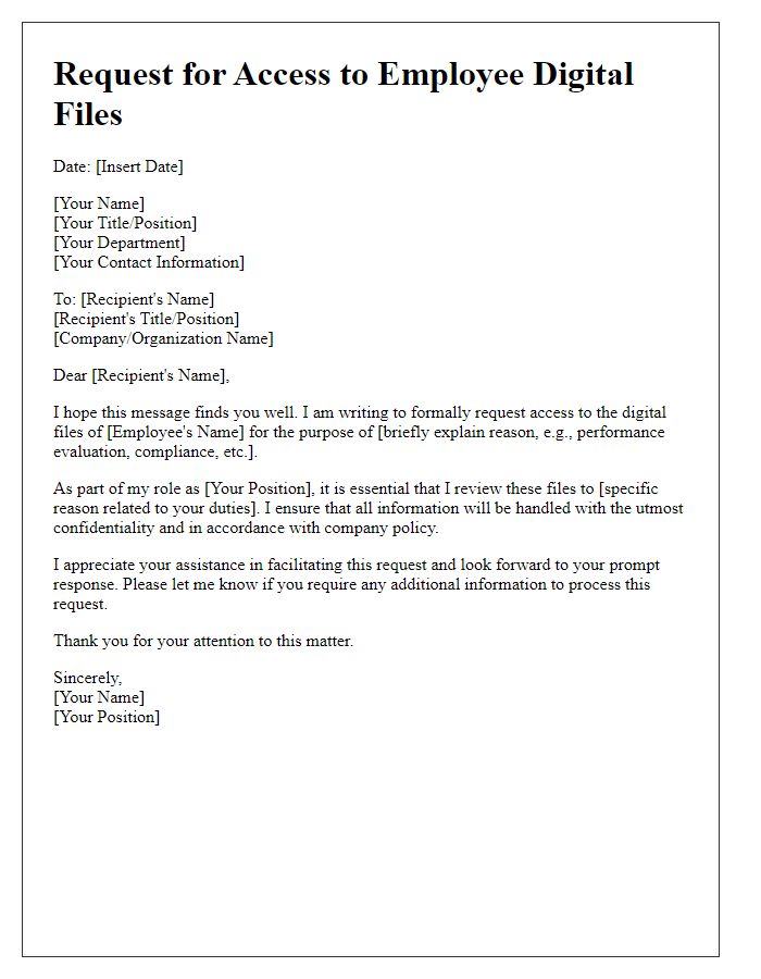 Letter template of request for access to employee digital files.