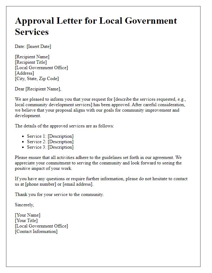 Letter template of approval for local government services