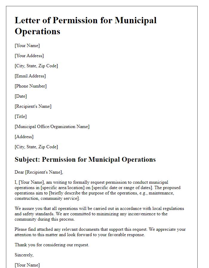 Letter template of permission for municipal operations