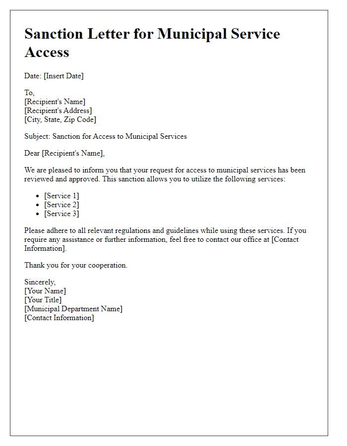 Letter template of sanction for municipal service access