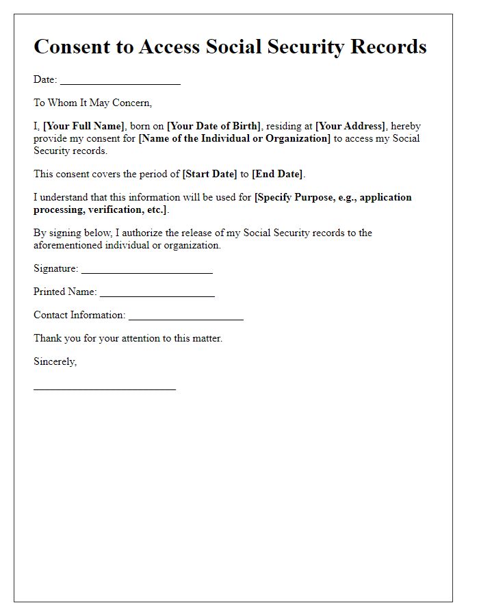 Letter template of consent to access social security records