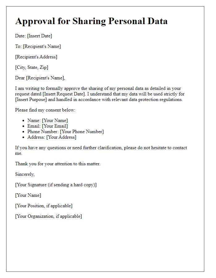 Letter template of approval for sharing personal data