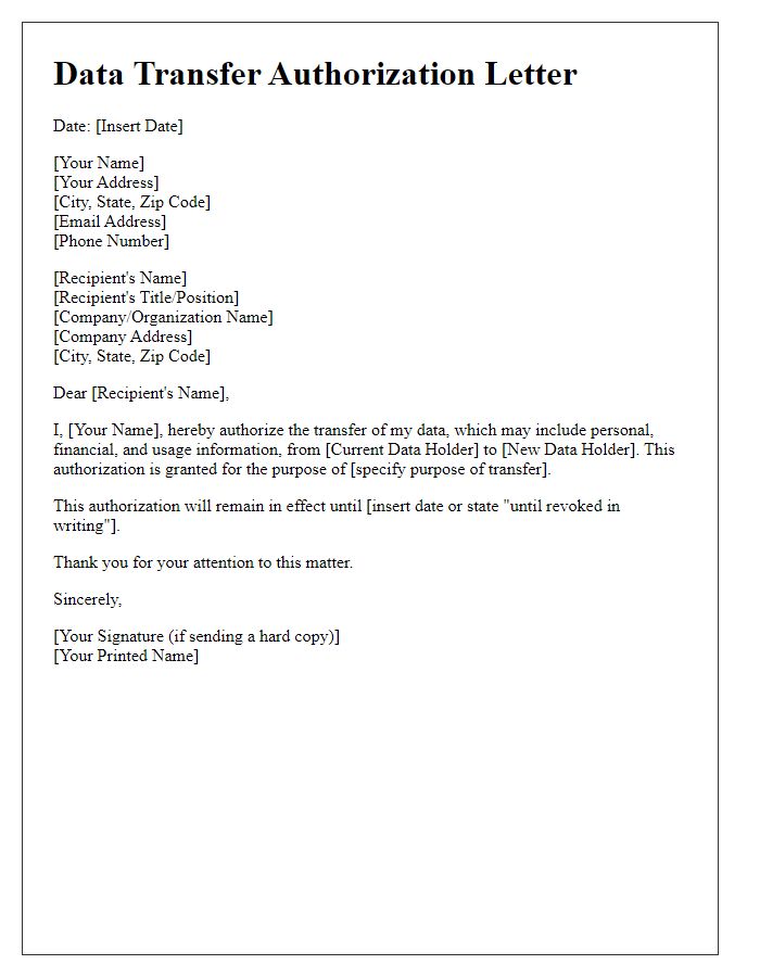 Letter template of data transfer authorization