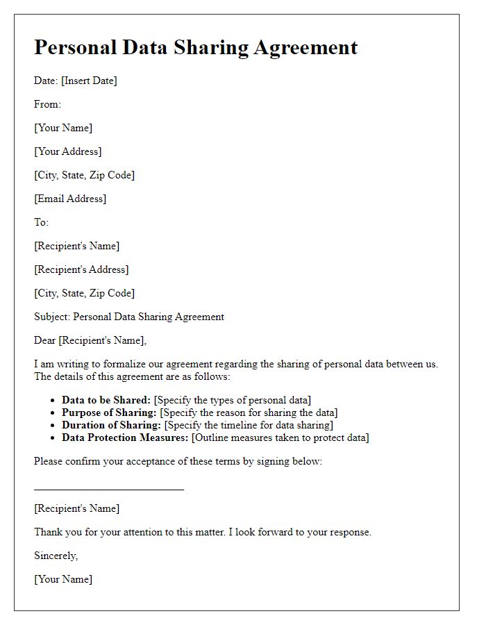 Letter template of personal data sharing agreement