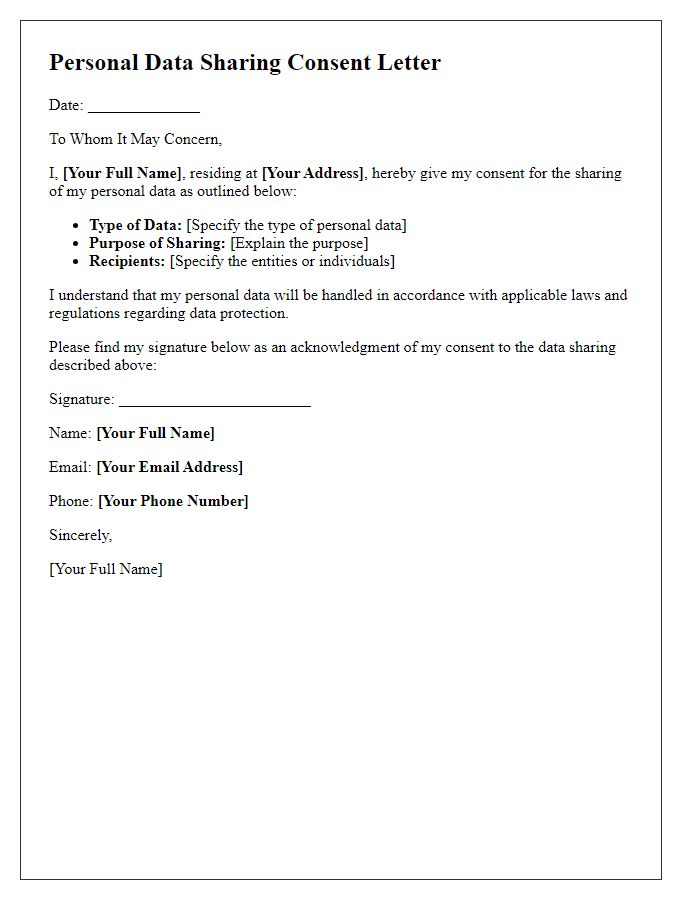 Letter template of personal data sharing consent