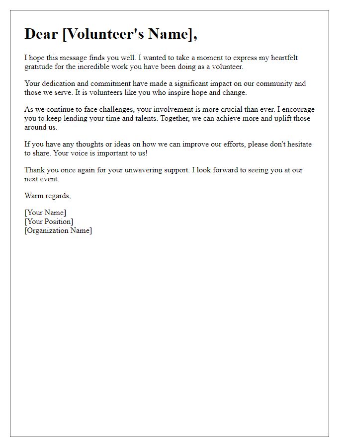 Letter template of encouragement for continued volunteer involvement