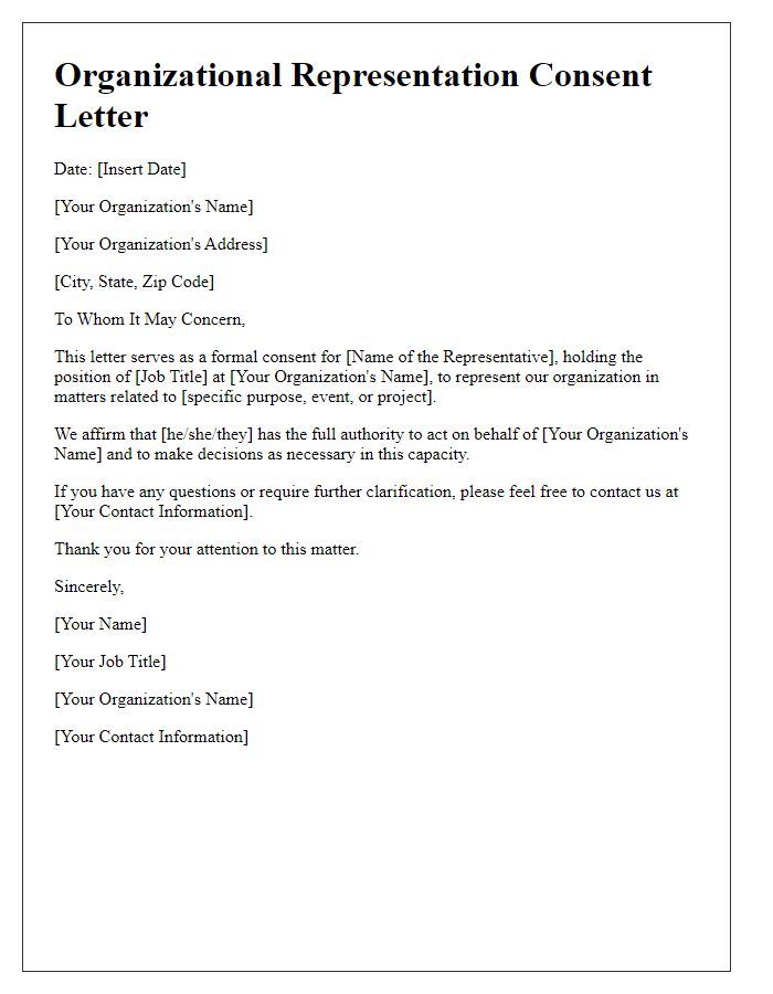 Letter template of organizational representation consent