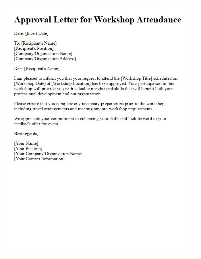 Letter template of approval for attending a workshop