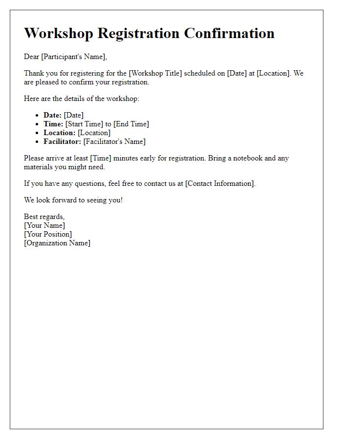 Letter template of confirmation for workshop registration